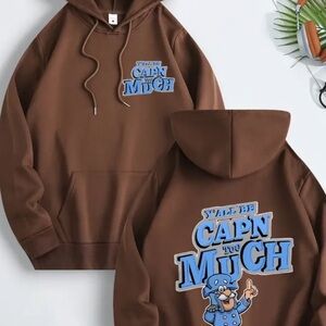 Calm Crunch Brown Graphic Hoodie Sweatshirt with Blue Print - Men